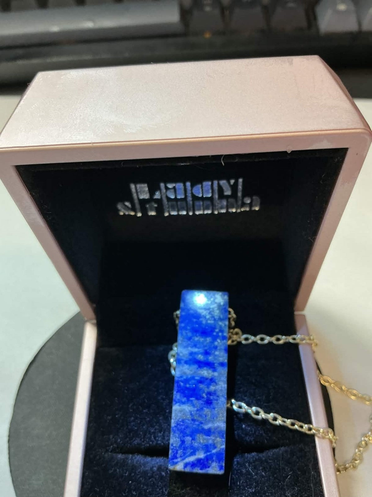 natural lapis lazuli rectangular bar pendant necklace.