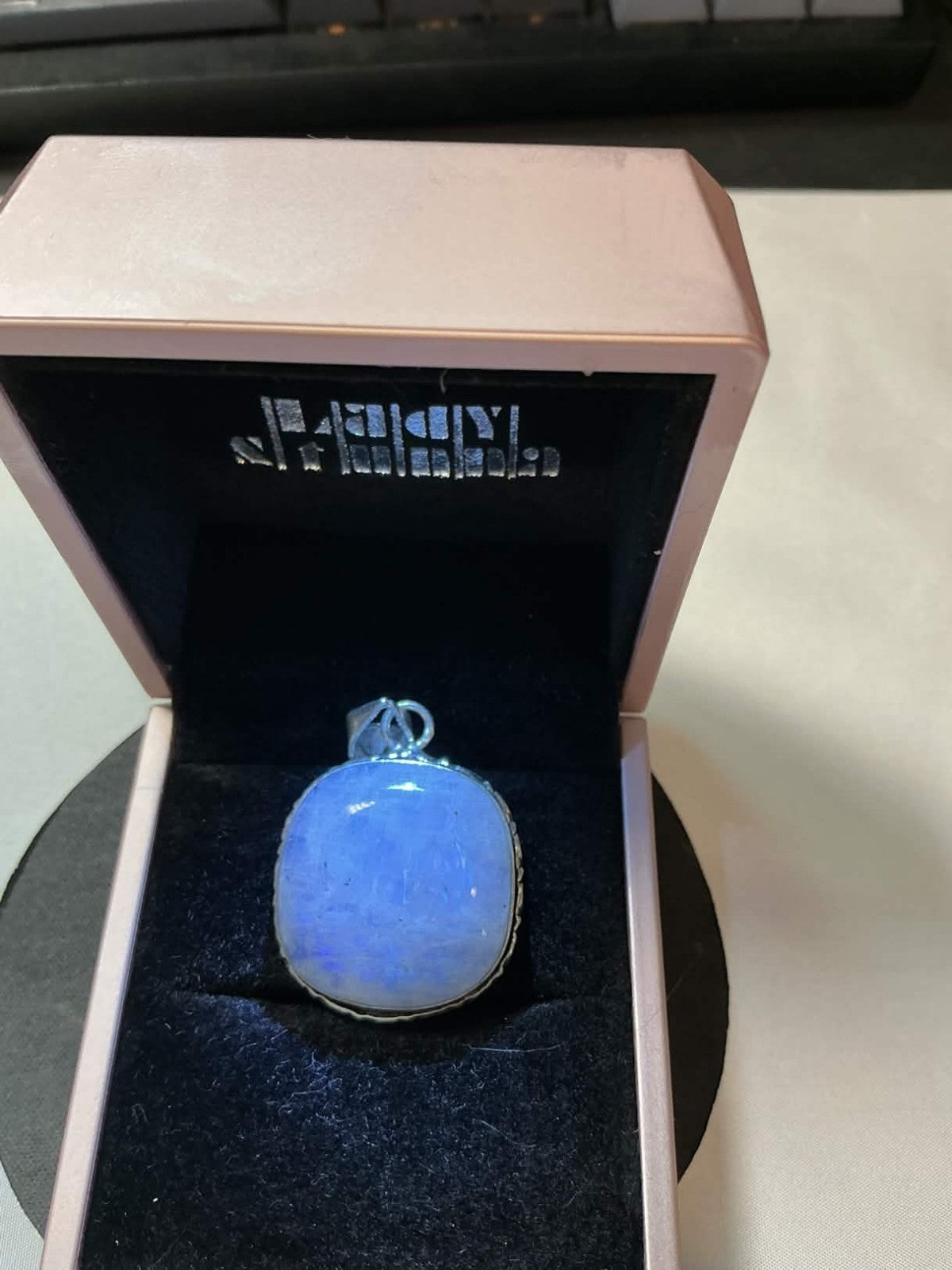 Handmade Oval Blue Chalcedony Pendant set in oxidized sterling silver.