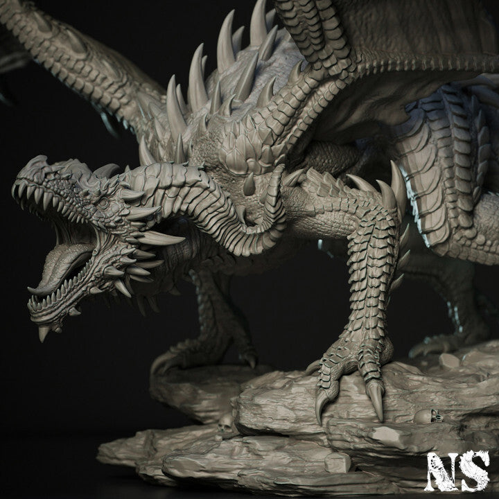 Unpainted Vibrant Young Red Dragon Figurine for 3D Printing