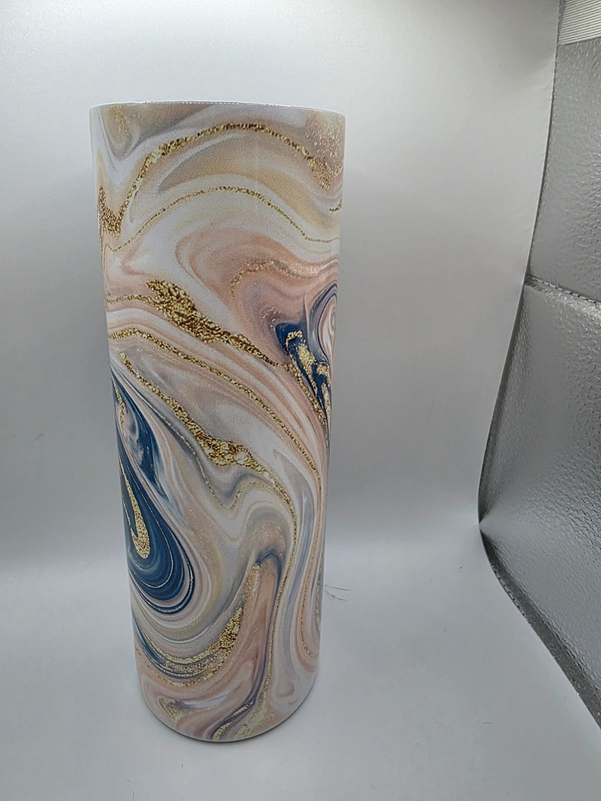 20 Ounce Metal Tumbler with lid and straw and box  Pink and Blue Swirl
