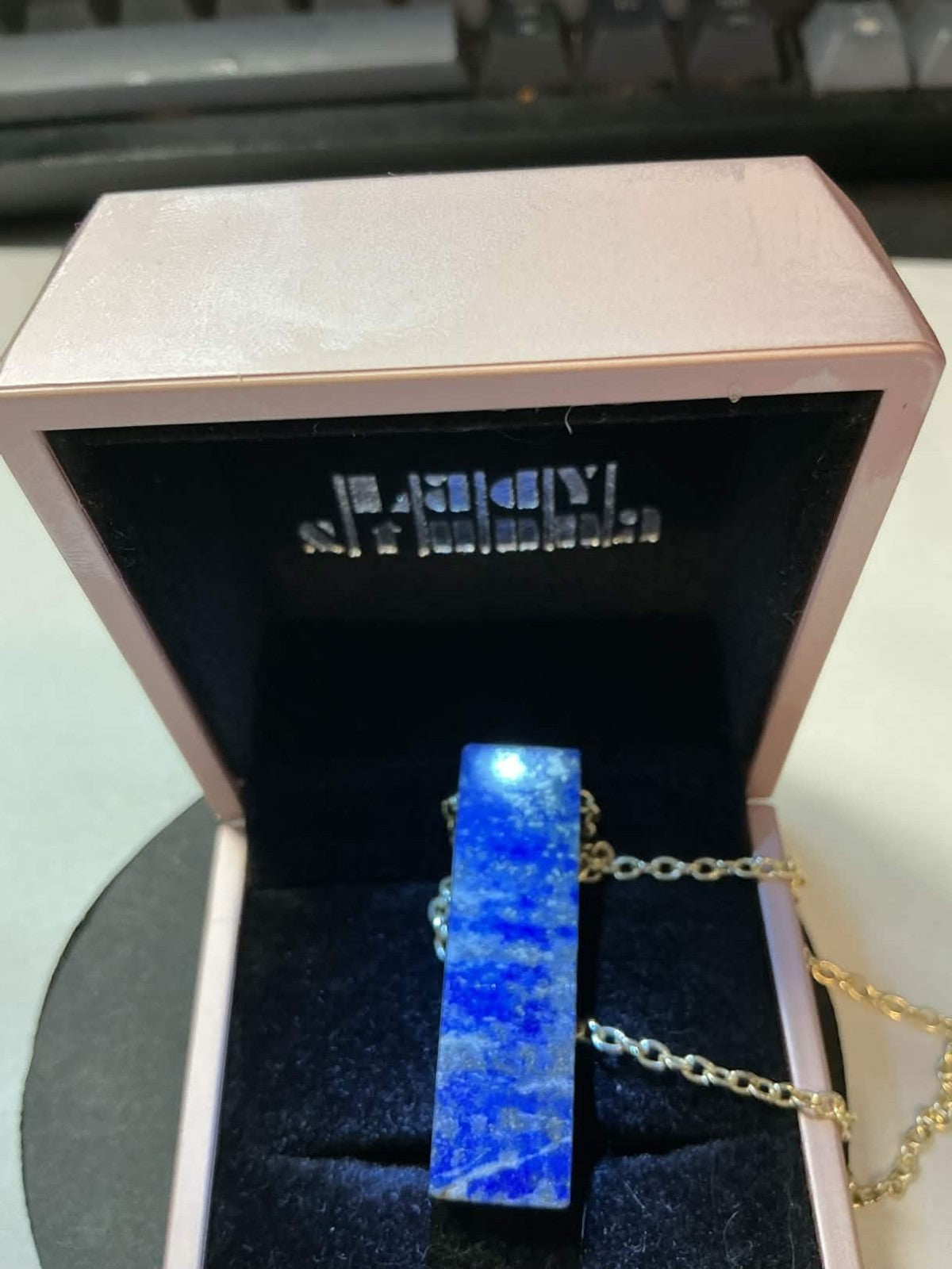 natural lapis lazuli rectangular bar pendant necklace.
