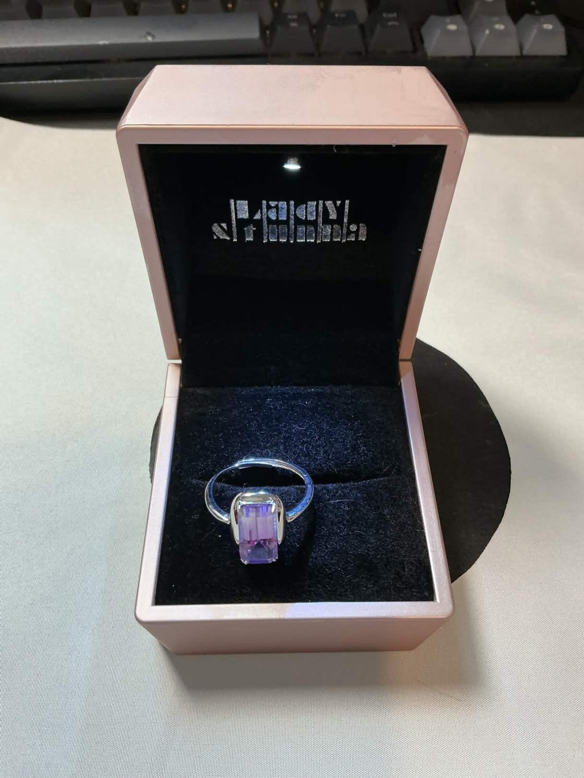 rectangle-cut amethyst and white lab-created sapphire ring crafted in sterling s