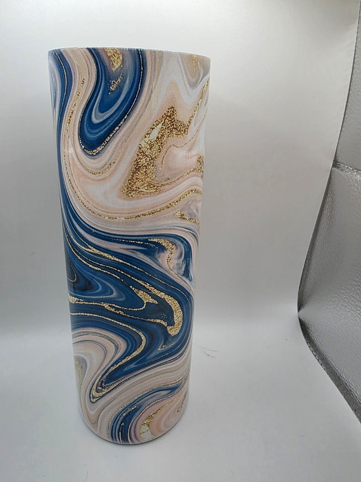 20 Ounce Metal Tumbler with lid and straw and box  Pink and Blue Swirl