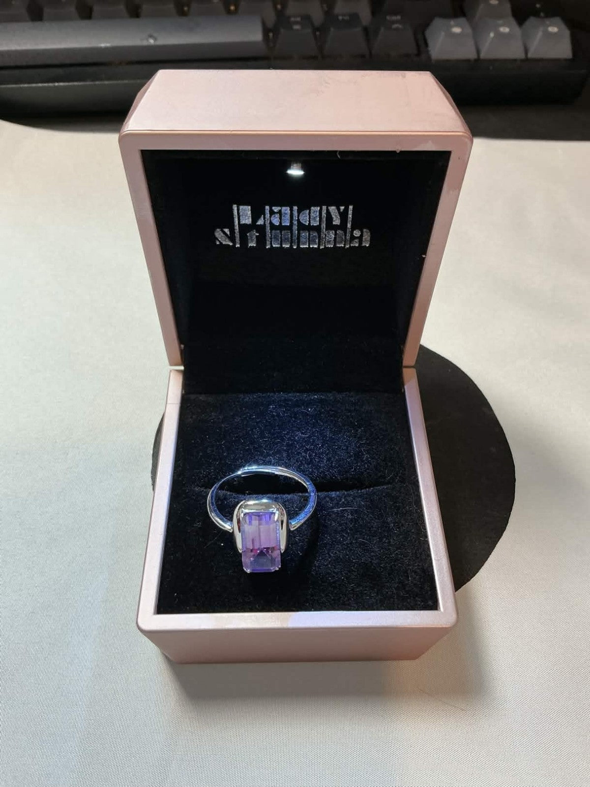 rectangle-cut amethyst and white lab-created sapphire ring crafted in sterling s