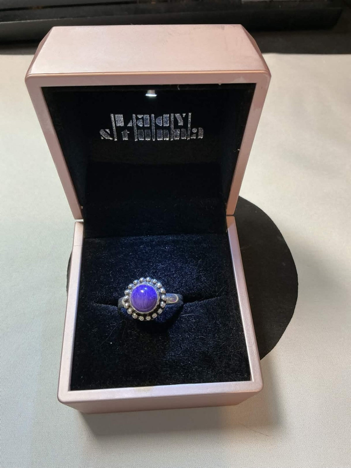 purple amethyst cabochon ring set in sterling silver