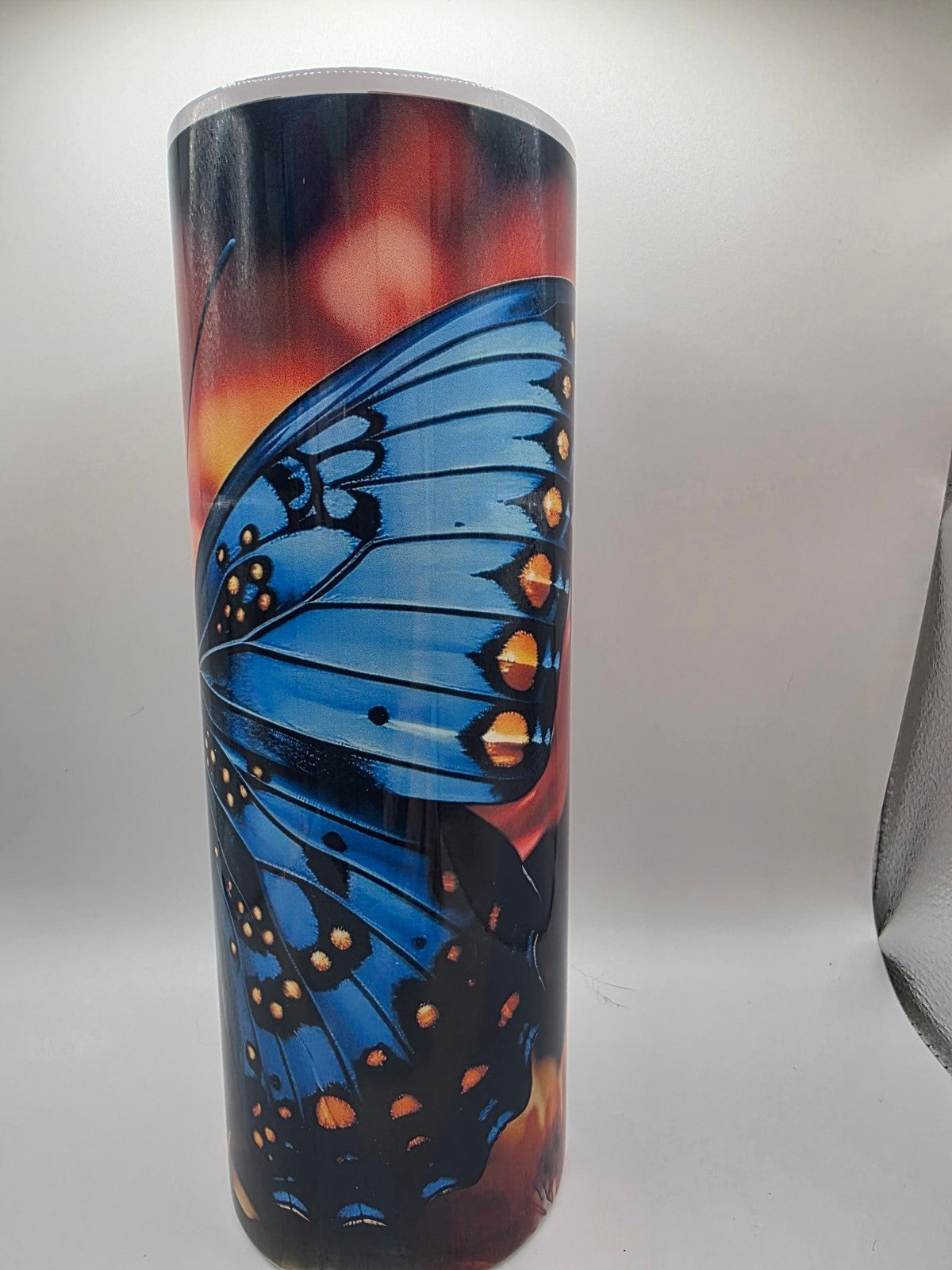 20 Ounce Metal Tumbler with lid and straw and box Butterfly