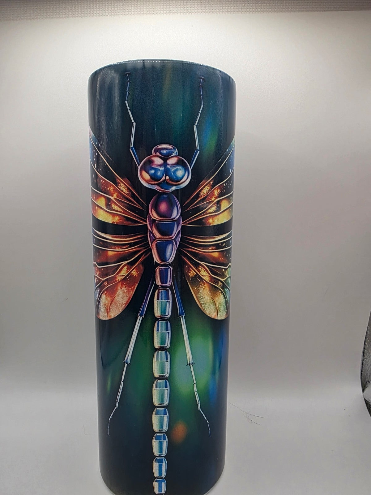 20 Ounce Metal Tumbler with lid and straw and box Dragonfly