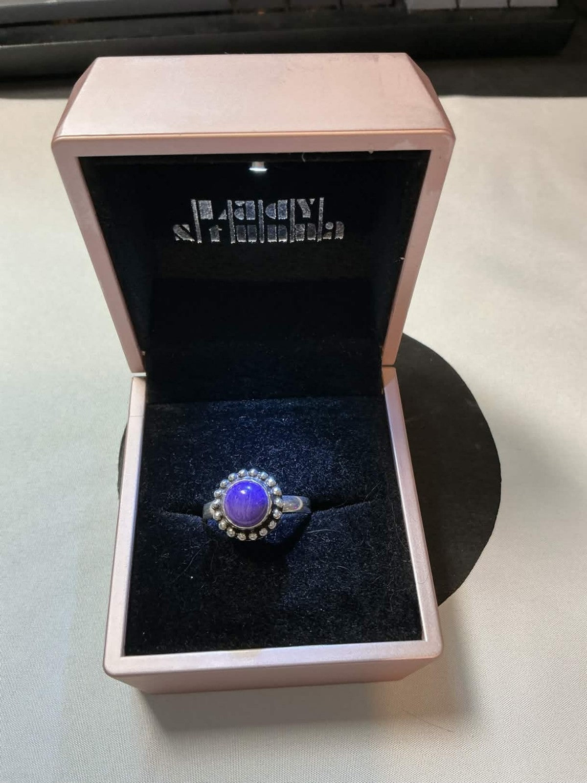 purple amethyst cabochon ring set in sterling silver