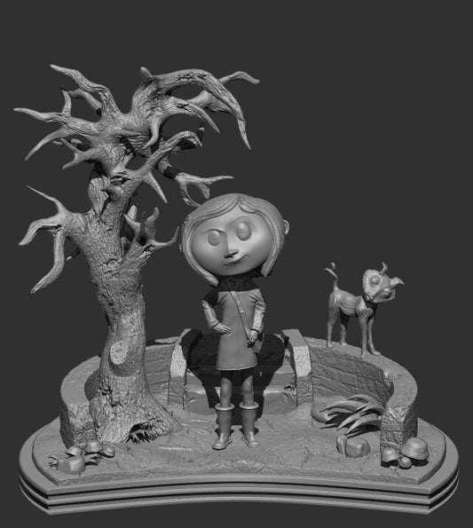Unpainted Coraline Diorama 7 inches long 5 inches tall