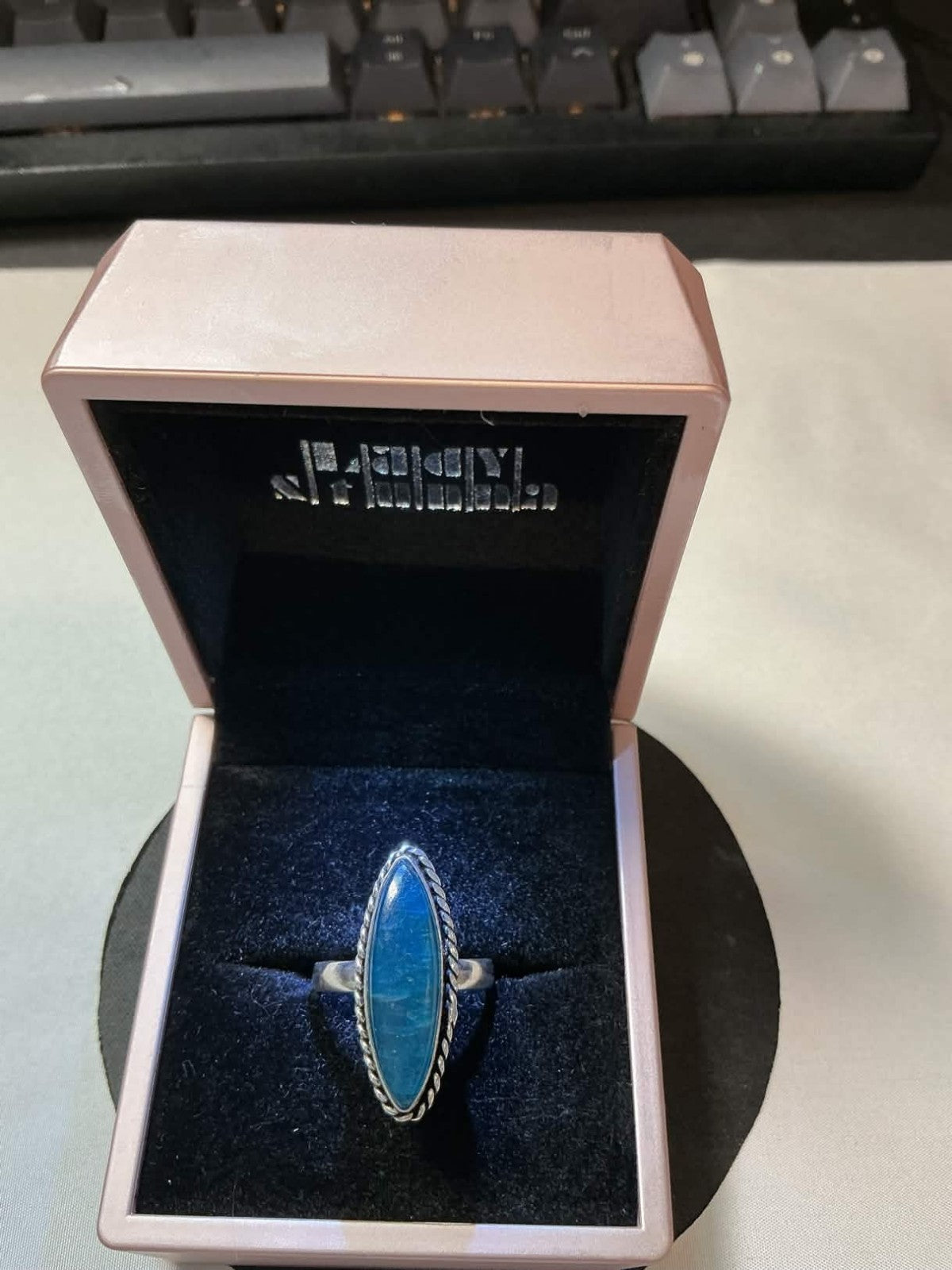 vintage Native American style sterling silver ring featuring a marquis-shaped tu