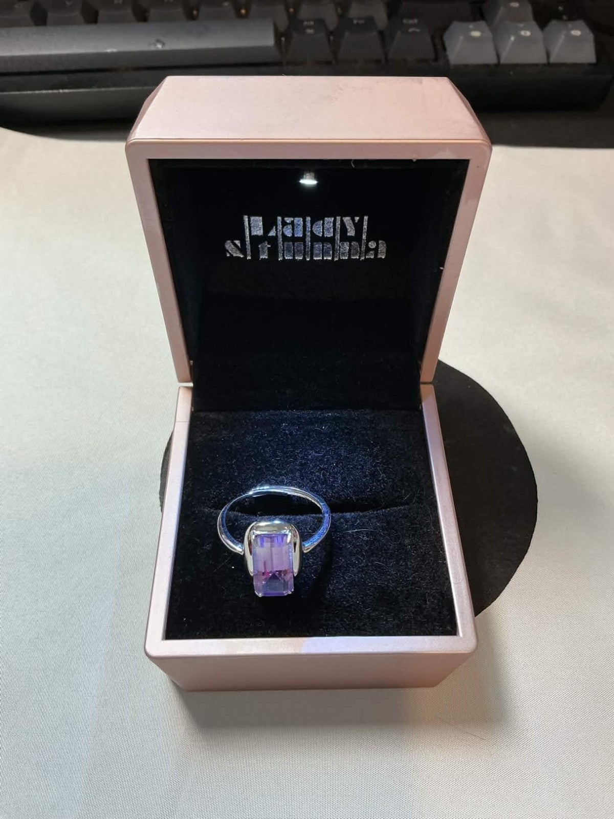 rectangle-cut amethyst and white lab-created sapphire ring crafted in sterling s