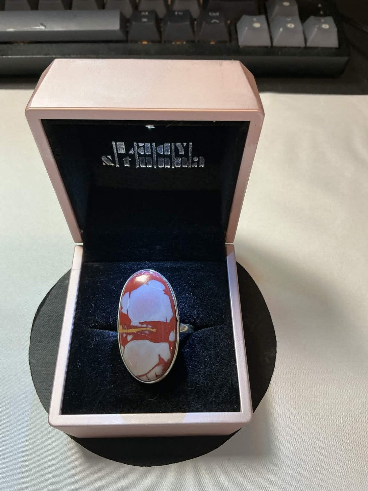 sterling silver ring features an oval Noreena Jasper gemstone.