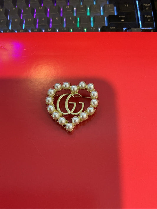upcycled Stamped Pearl Gucci Brooch