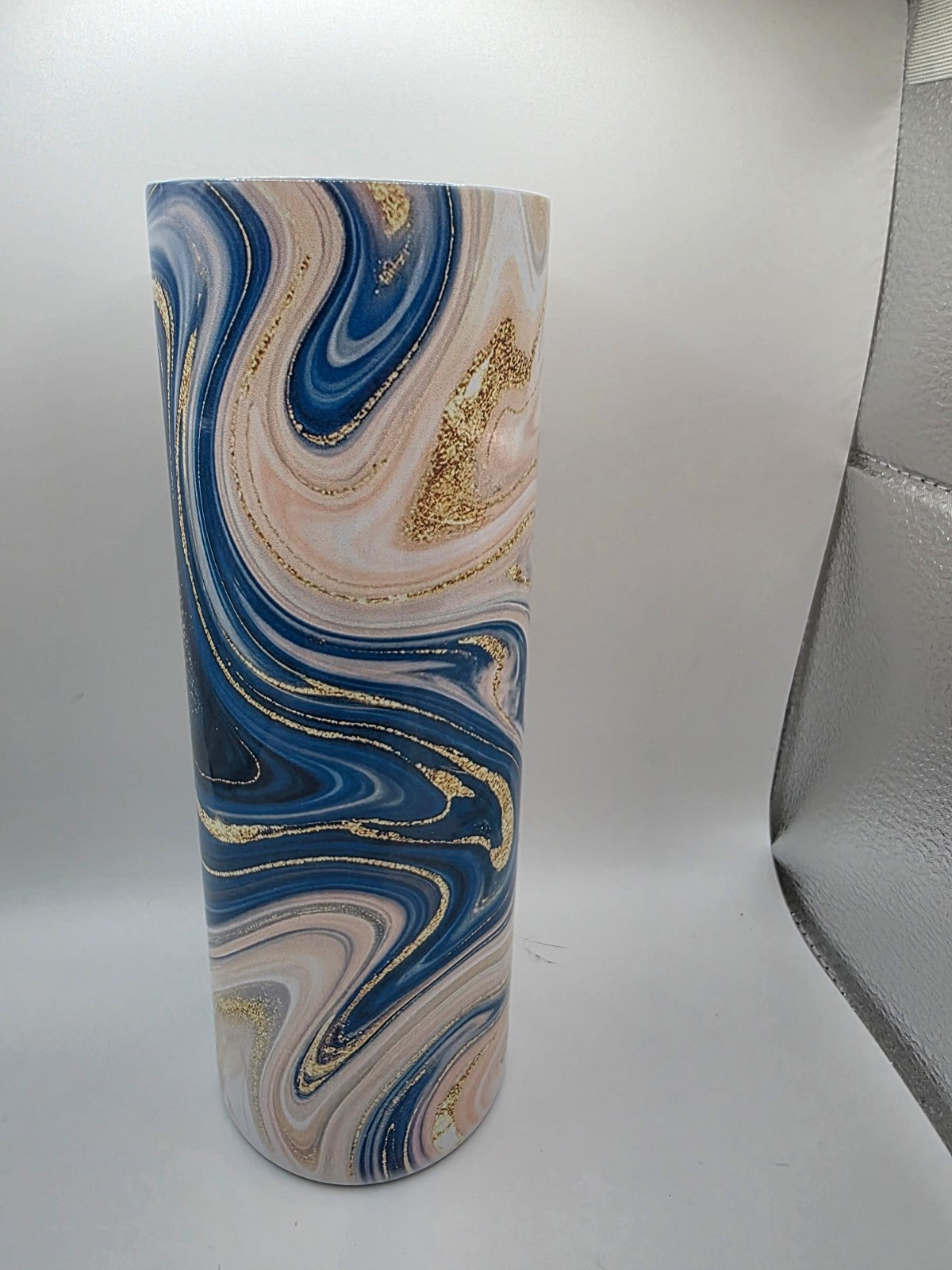 20 Ounce Metal Tumbler with lid and straw and box  Pink and Blue Swirl