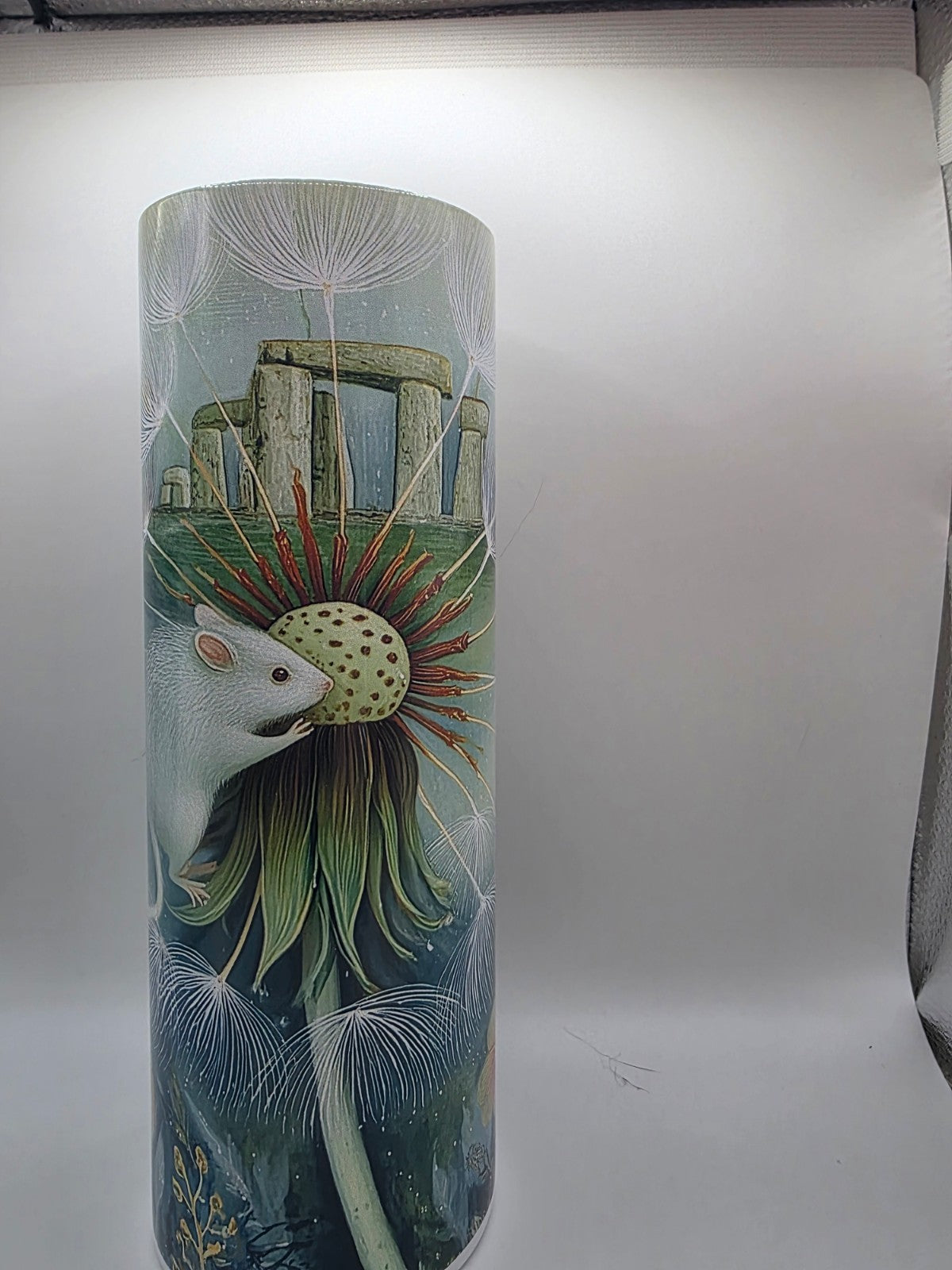 20 Ounce Metal Tumbler with lid and straw and box Stone Henge Mouse