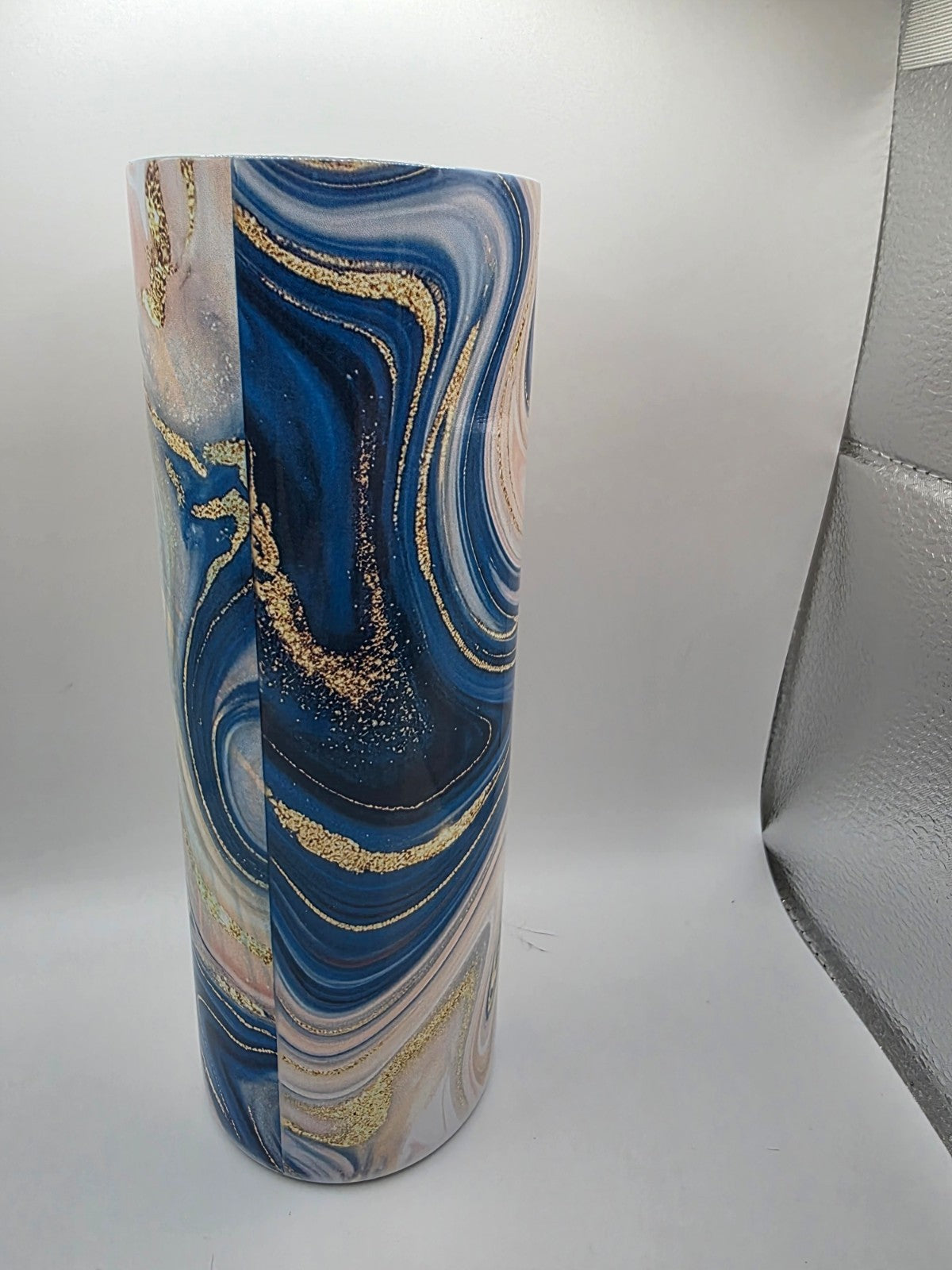 20 Ounce Metal Tumbler with lid and straw and box  Pink and Blue Swirl