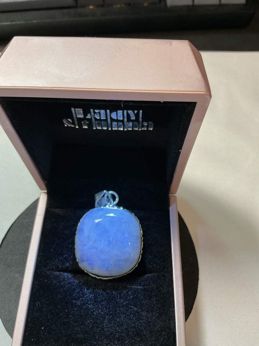 Handmade Oval Blue Chalcedony Pendant set in oxidized sterling silver.