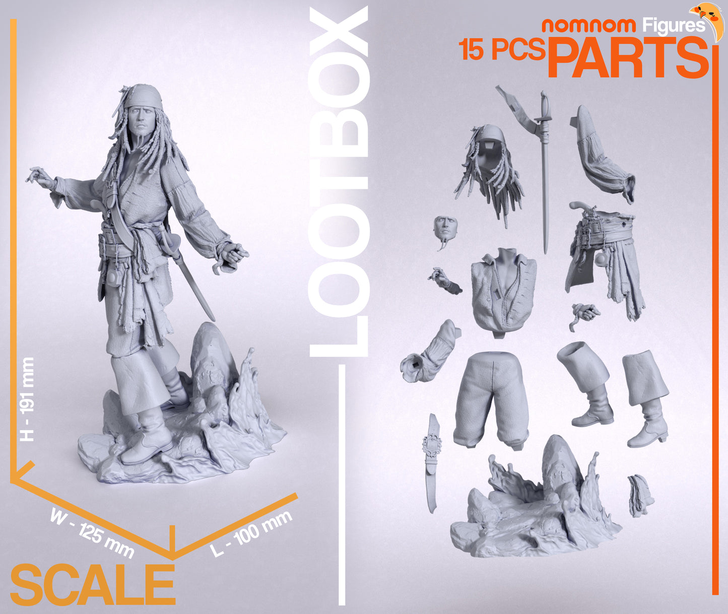 Unpainted Nom Nom Jack Sparrow Pirates of the Caribbean