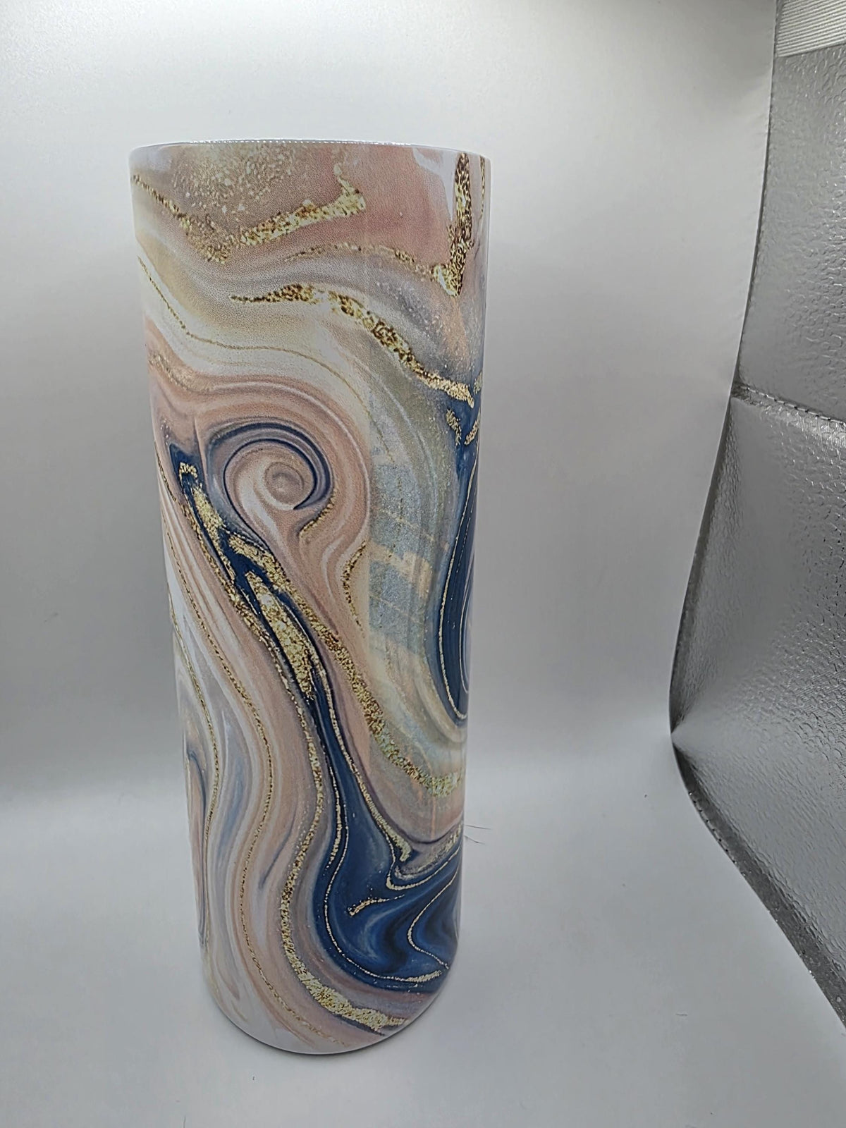 20 Ounce Metal Tumbler with lid and straw and box Pink and Blue Swirl