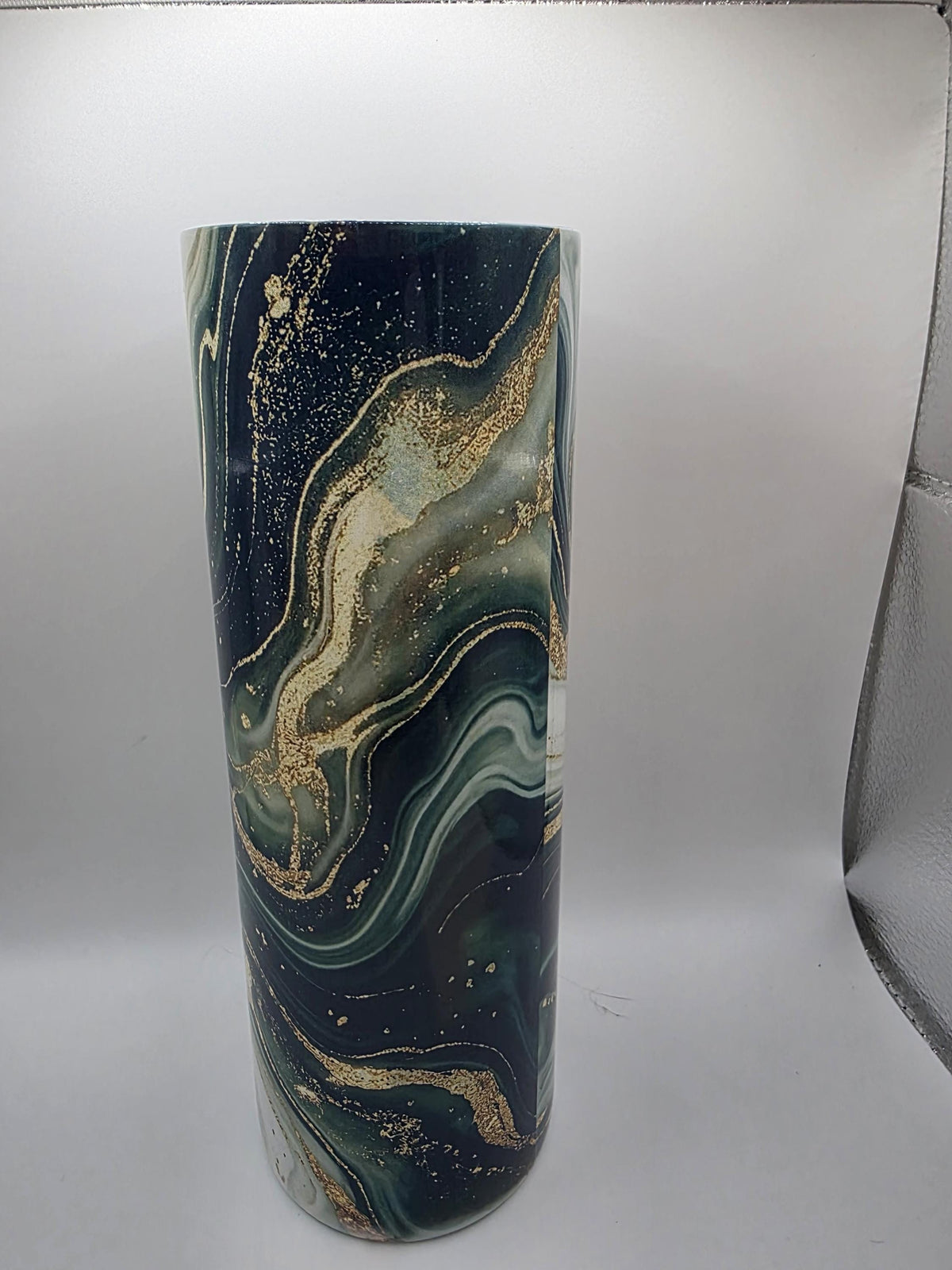 20 Ounce Metal Tumbler with lid and straw and box Green Swirls