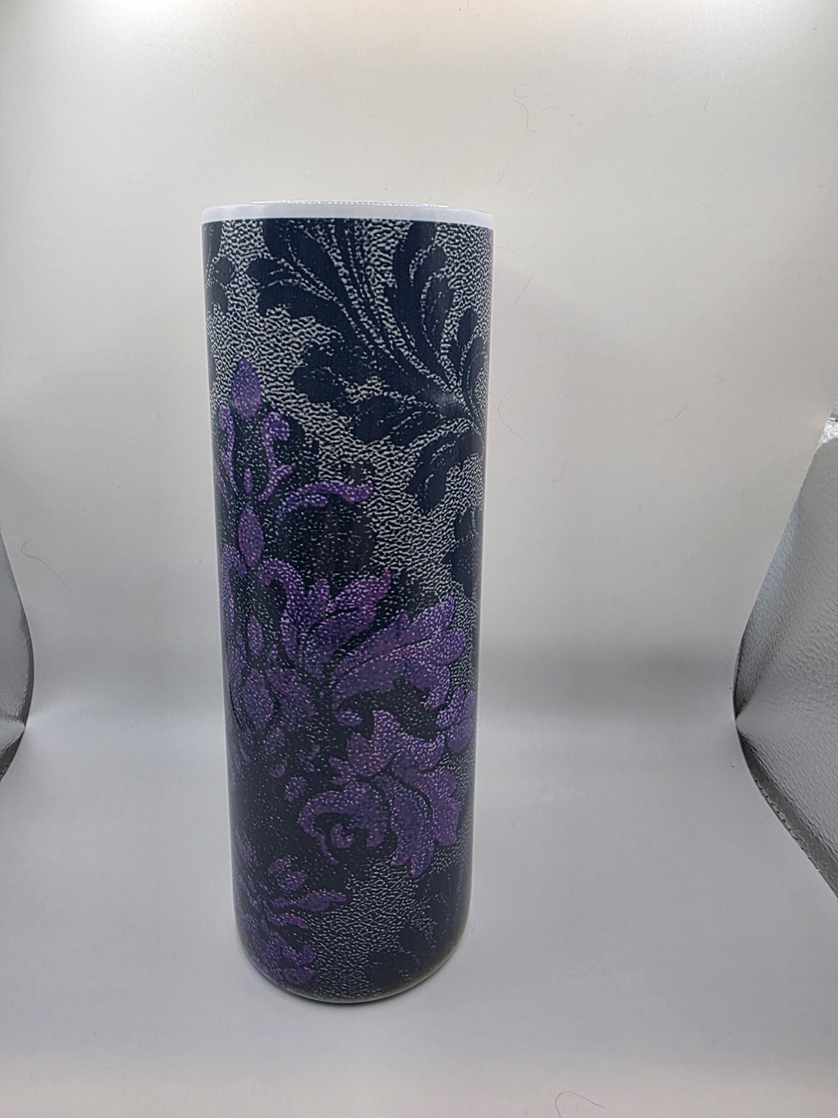 20 Ounce Tumbler with lid and straw and box Purple and grey  clover