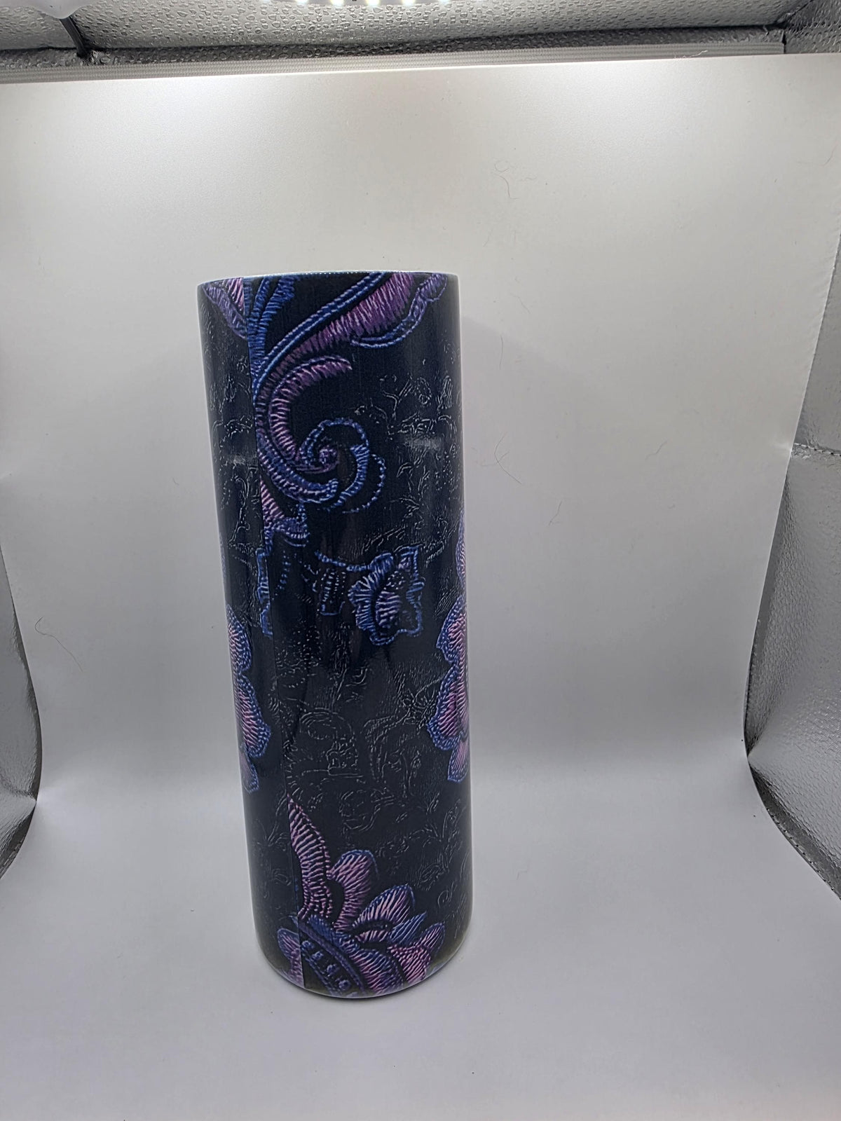 20 Ounce Tumbler with lid and straw and box Purple flower