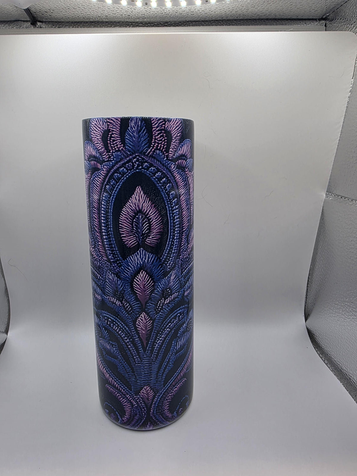 20 Ounce Tumbler with lid and straw and box Purple flower