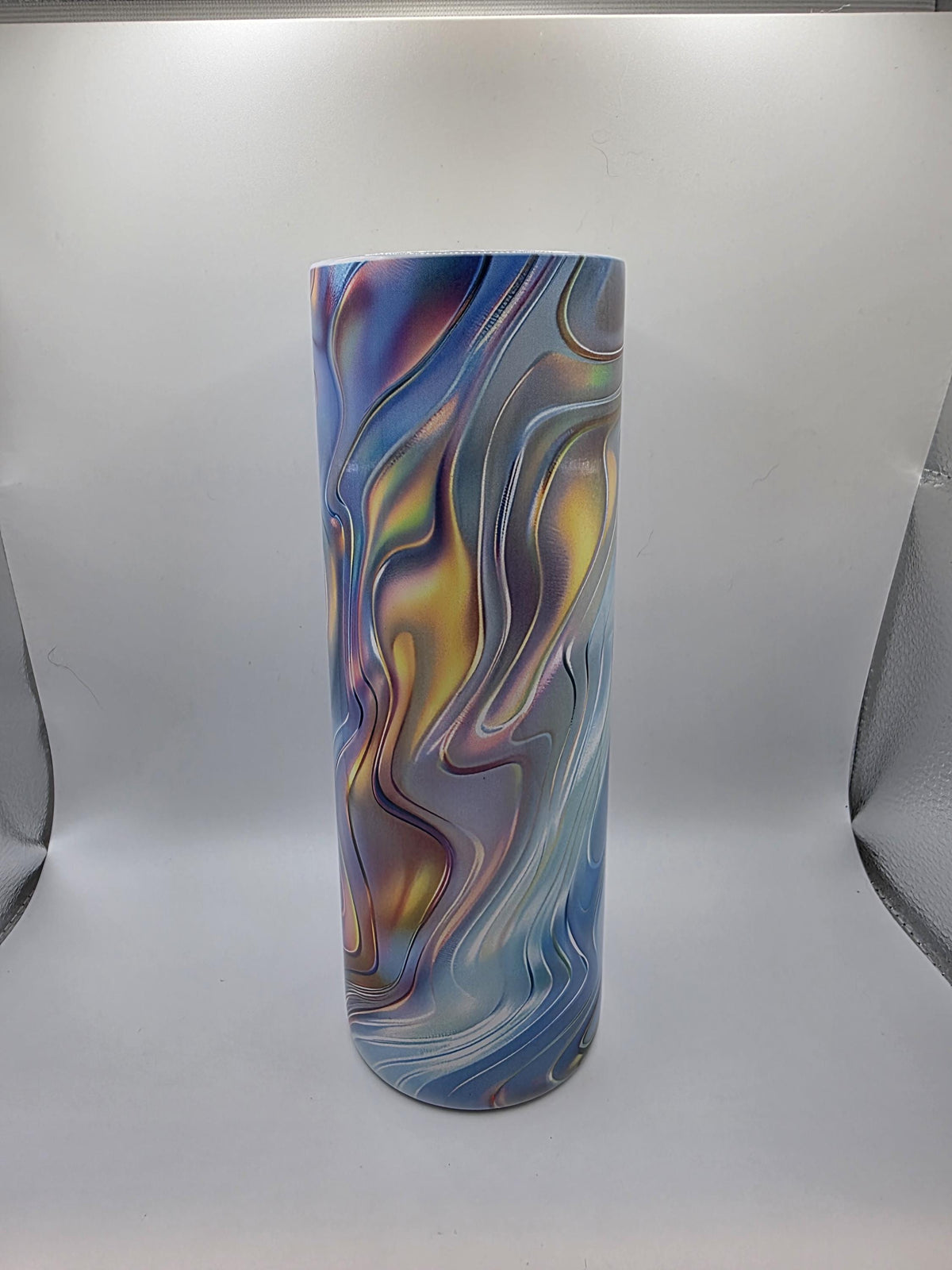 20 Ounce Tumbler with lid and straw and box blue and yellow hologram
