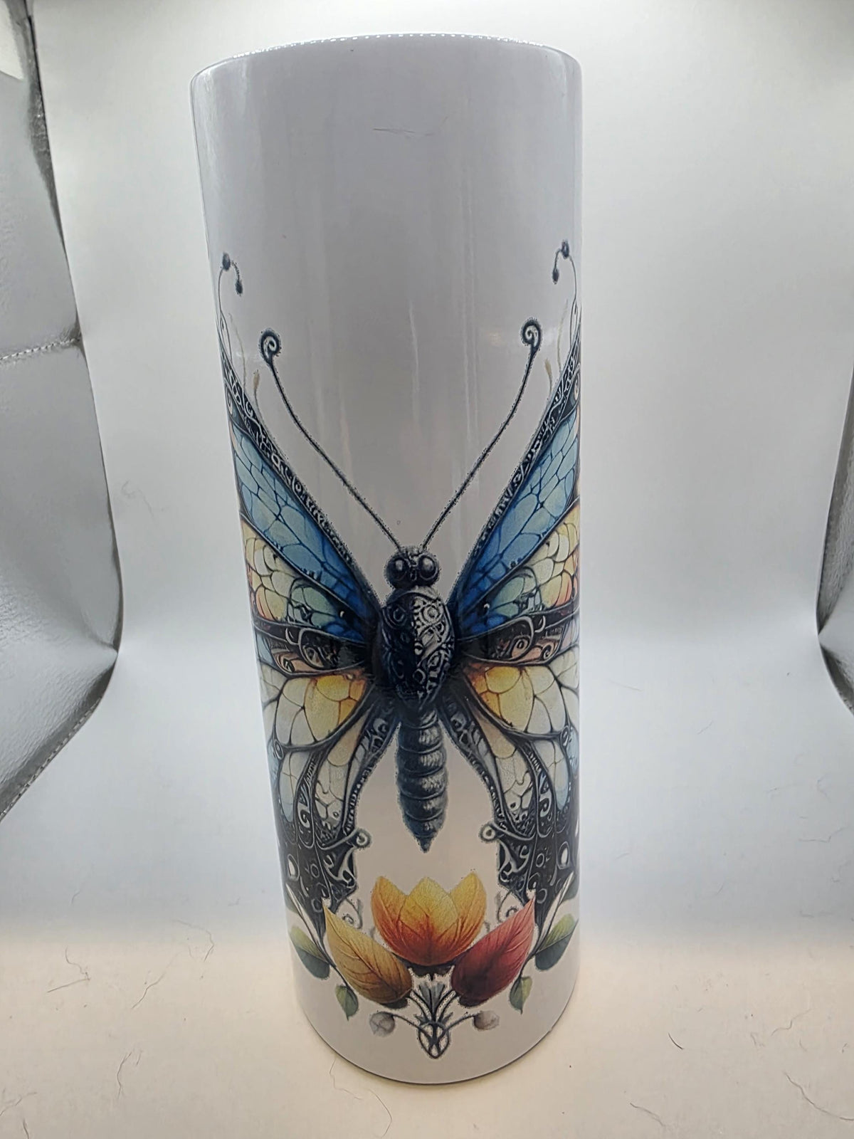 20 Ounce Tumbler with lid and straw and box  Butterfly 2