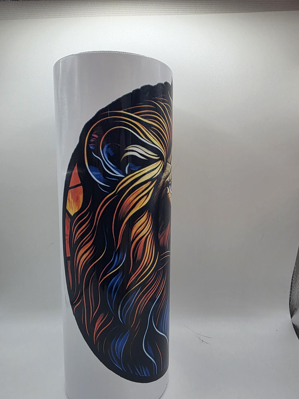 20 Ounce Metal Tumbler with lid and straw and box Lion Face