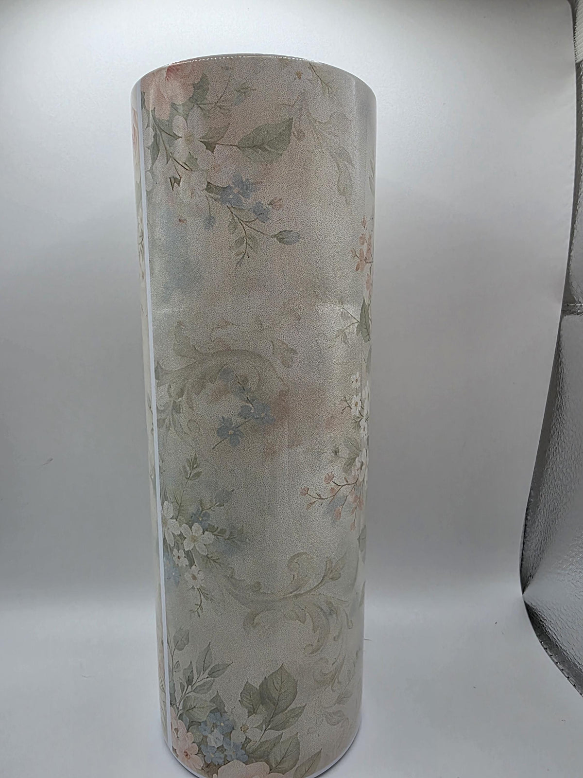20 Ounce Metal Tumbler with lid and straw and box Lion Pink Flowers