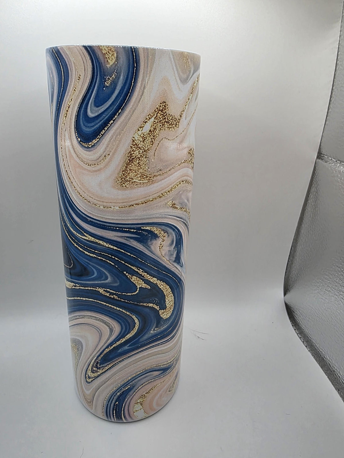 20 Ounce Metal Tumbler with lid and straw and box Pink and Blue Swirl