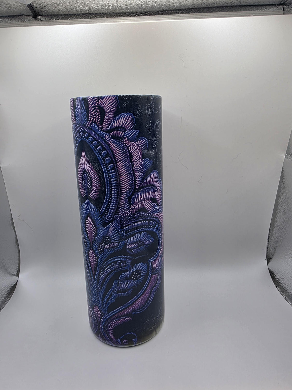 20 Ounce Tumbler with lid and straw and box Purple flower