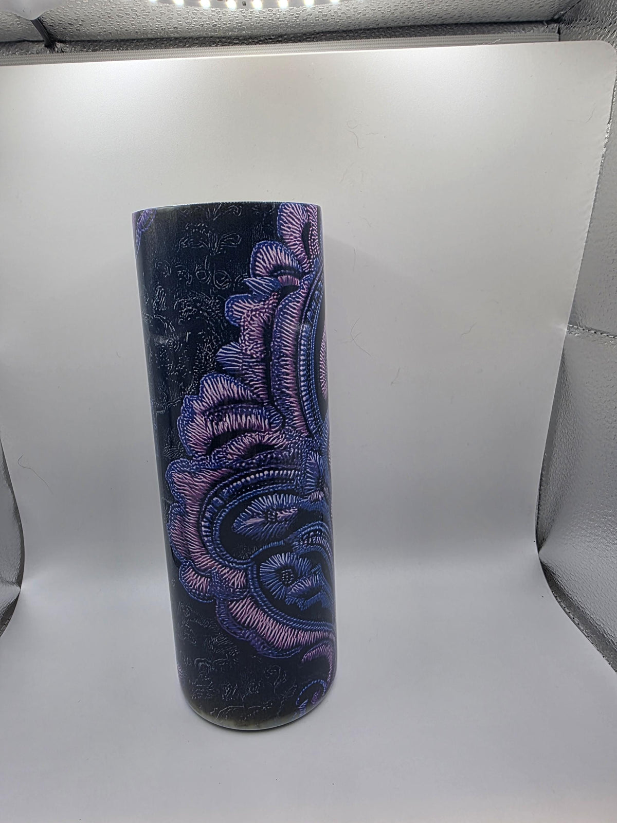 20 Ounce Tumbler with lid and straw and box Purple flower