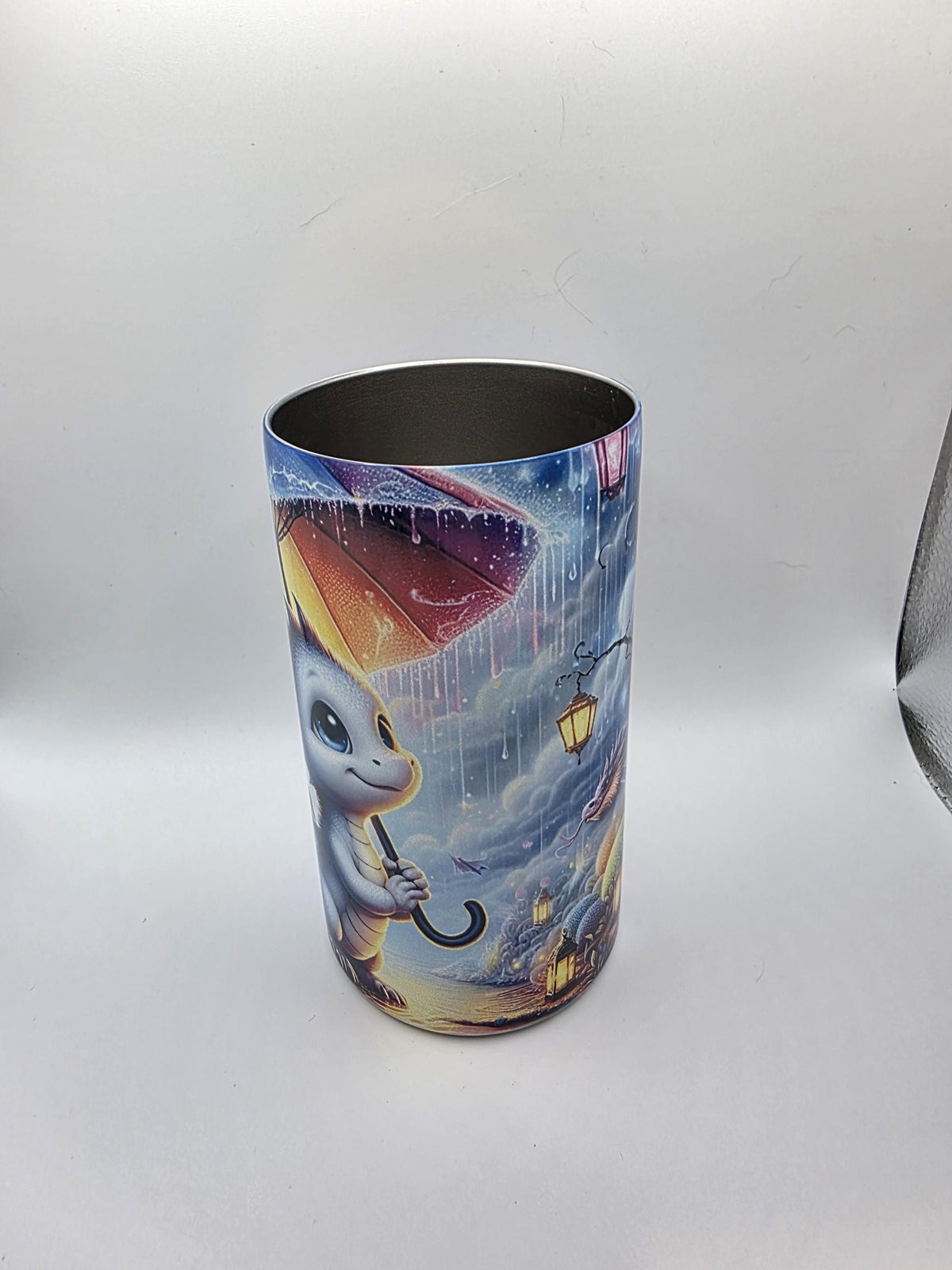 12 Ounce Kids Tumbler with lid and straw and box Dragon in the rain