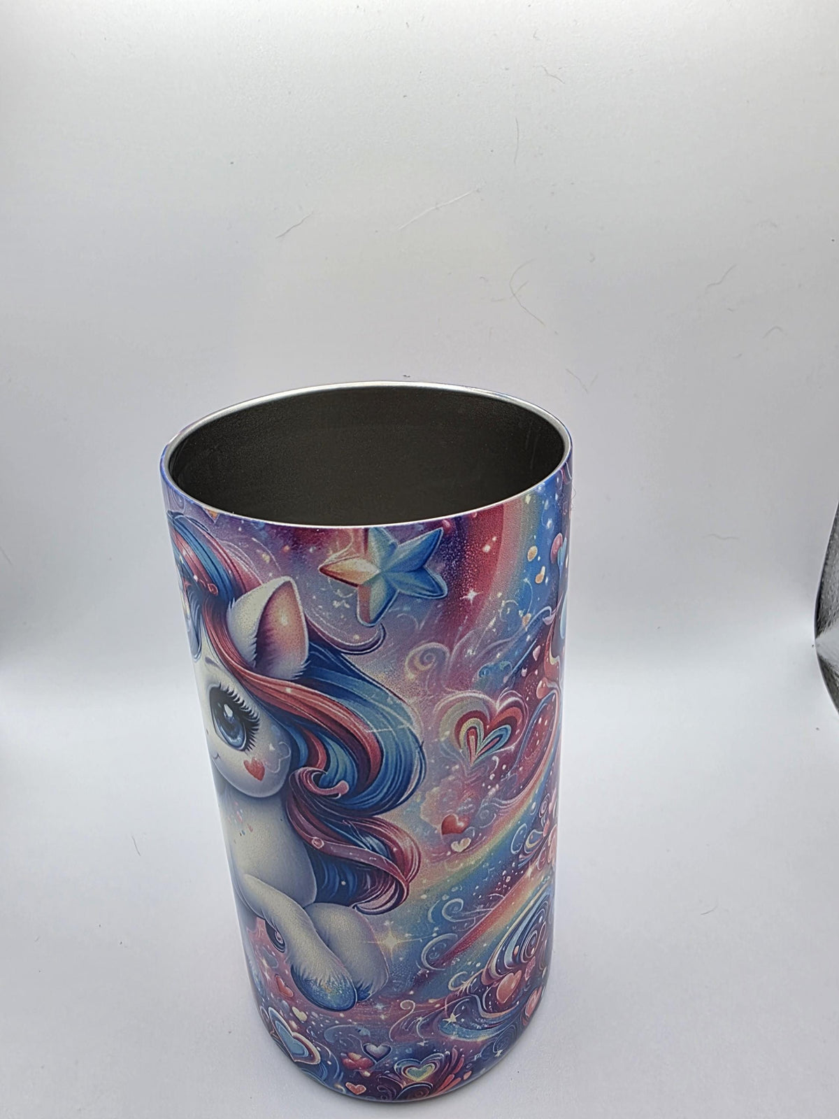12 Ounce Kids Tumbler with lid and straw and box Unicorn and hearts