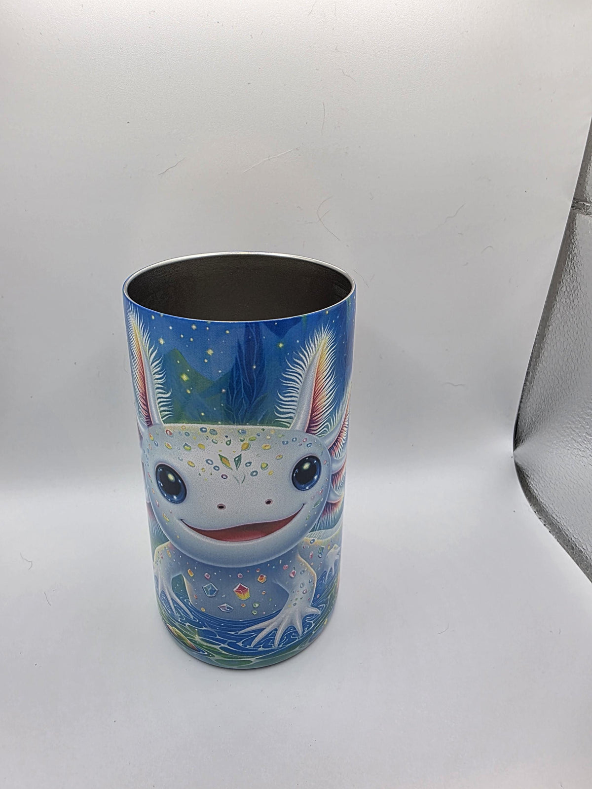 12 Ounce Kids Tumbler with lid and straw and box Axolotl